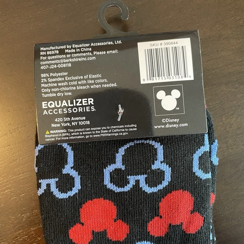 NEW Mickey Mouse Crew Socks Unisex Adult Red And Black Mickey Heads Size 9-13